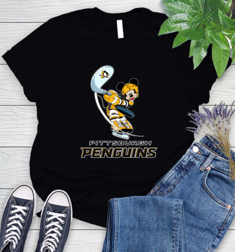 NHL Hockey Pittsburgh Penguins Cheerful Mickey Mouse Shirt Women's T-Shirt