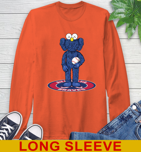 MLB Baseball Atlanta Braves Kaws Bff Blue Figure Shirt Long Sleeve T-Shirt - Image 6