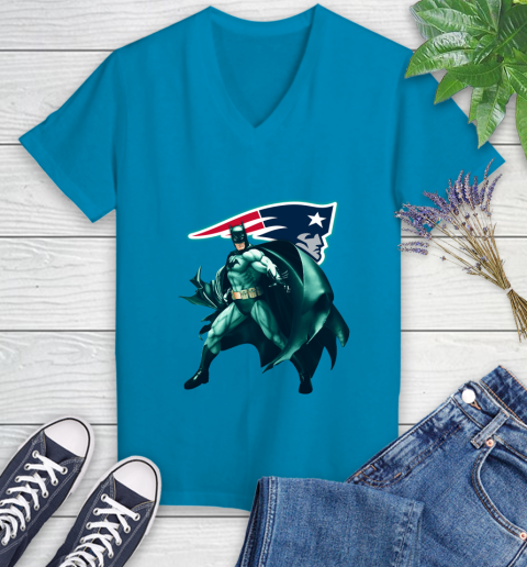 NFL Batman Football Sports New England Patriots Women's V-Neck T-Shirt 7