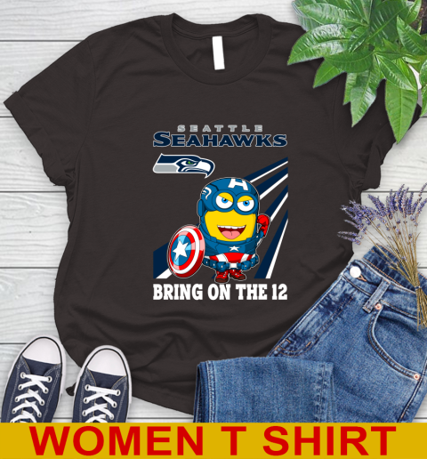 NFL Football Seattle Seahawks Captain America Marvel Avengers Minion Shirt Women's T-Shirt 9