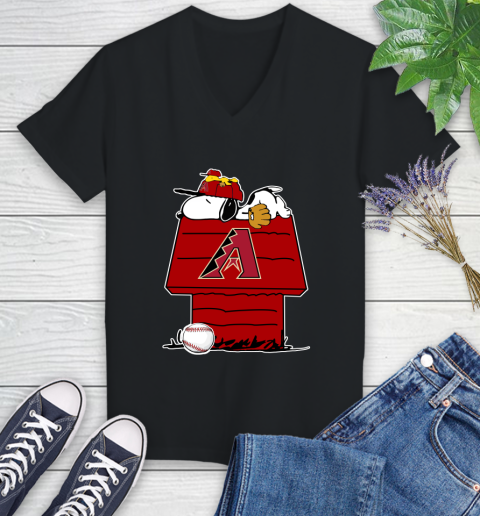 MLB Arizona Diamondbacks Snoopy Woodstock The Peanuts Movie Baseball T Shirt Women's V-Neck T-Shirt 2