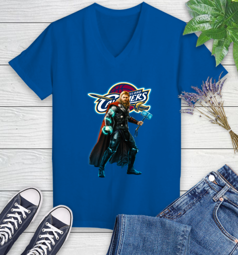 NBA Thor Avengers Endgame Basketball Cleveland Cavaliers Women's V-Neck T-Shirt 10