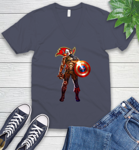 NFL Captain America Marvel Avengers Endgame Football Sports Tampa Bay Buccaneers V-Neck T-Shirt 9