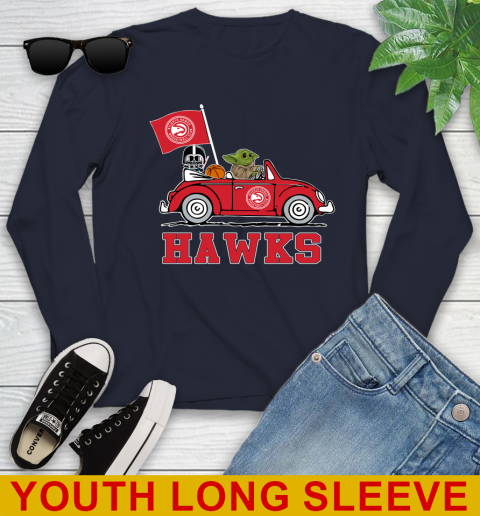 NBA Basketball Atlanta Hawks Darth Vader Baby Yoda Driving Star Wars Shirt Youth Long Sleeve 3