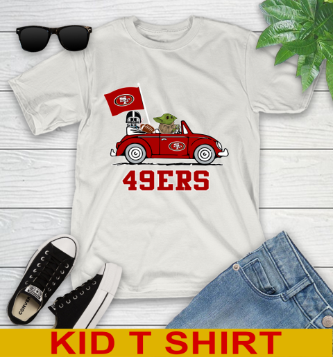 NFL Football San Francisco 49ers Darth Vader Baby Yoda Driving Star Wars Shirt Youth T-Shirt 12