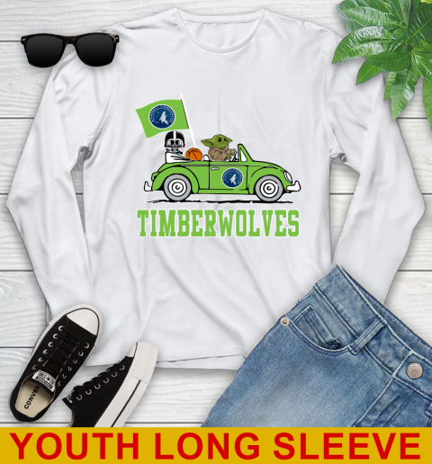 NBA Basketball Minnesota Timberwolves Darth Vader Baby Yoda Driving Star Wars Shirt Youth Long Sleeve