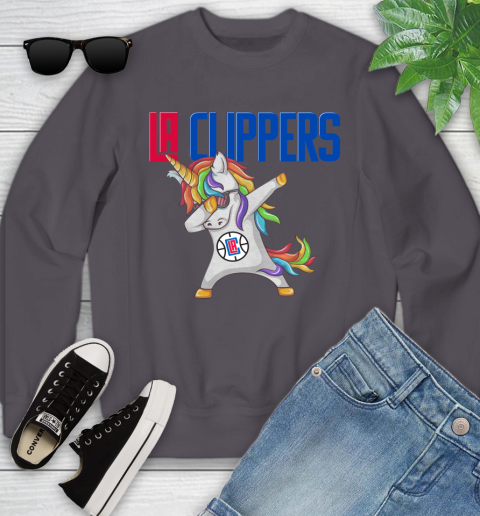LA Clippers NBA Basketball Funny Unicorn Dabbing Sports Youth Sweatshirt 6
