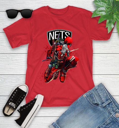 NBA Deadpool Marvel Comics Sports Basketball Brooklyn Nets Youth T-Shirt 10