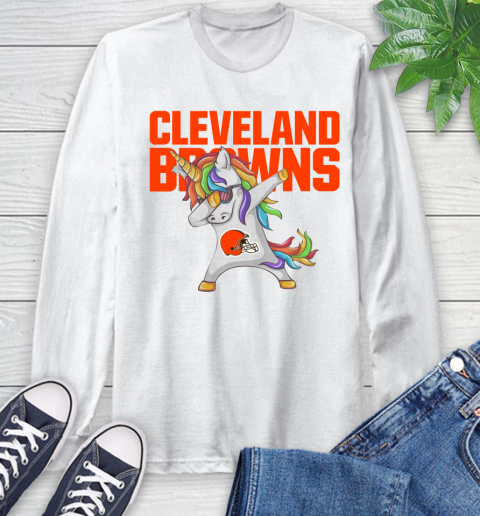 Cleveland Browns NFL Football Funny Unicorn Dabbing Sports Long Sleeve T-Shirt
