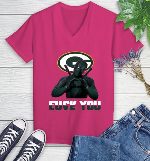 NHL Green Bay Packers Deadpool Love You Fuck You Football Sports Women's V-Neck T-Shirt 9