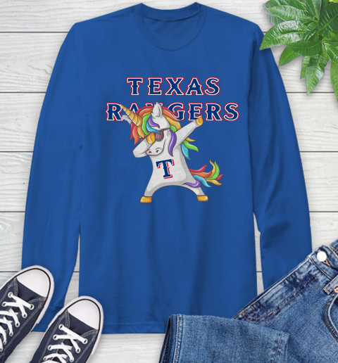 Texas Rangers MLB Baseball Funny Unicorn Dabbing Sports Long Sleeve T-Shirt 9