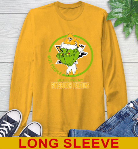 Pittsburgh Penguins NHL Christmas Grinch I Hate People But I Love My Favorite Hockey Team Long Sleeve T-Shirt 3