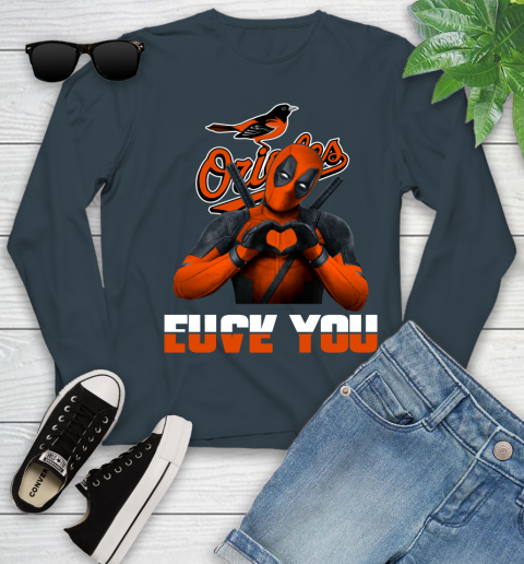 MLB Baltimore Orioles Deadpool Love You Fuck You Baseball Sports Youth Long Sleeve 9