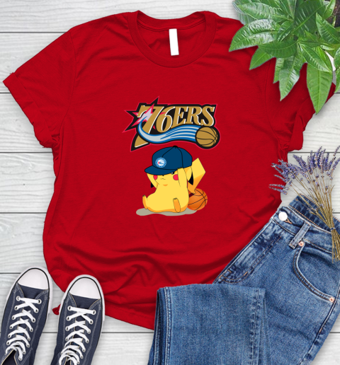 NBA Pikachu Basketball Sports Philadelphia 76ers Women's T-Shirt 9