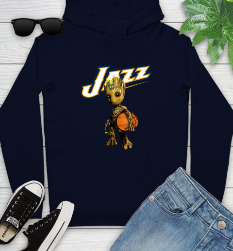 Utah Jazz NBA Basketball Groot Marvel Guardians Of The Galaxy Youth Hoodie 4