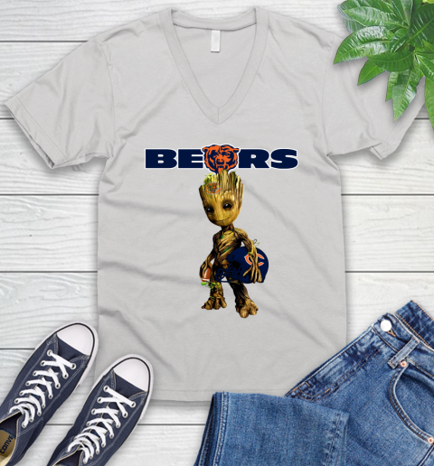 Chicago Bears NFL Football Groot Marvel Guardians Of The Galaxy V-Neck T-Shirt