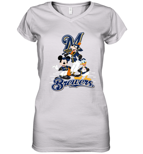Milwaukee Brewers Mickey Donald And Goofy Baseball Women's V-Neck T-Shirt