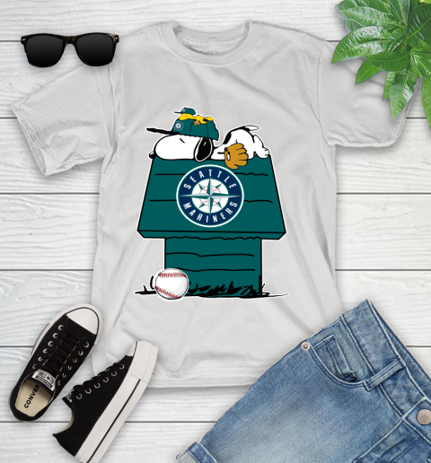 MLB Seattle Mariners Snoopy Woodstock The Peanuts Movie Baseball T Shirt Youth T-Shirt