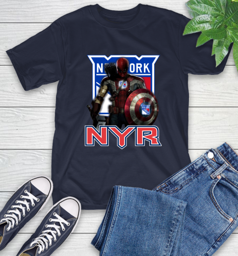 NHL Captain America Thor Spider Man Hawkeye Avengers Endgame Hockey New York Rangers T-Shirt 4