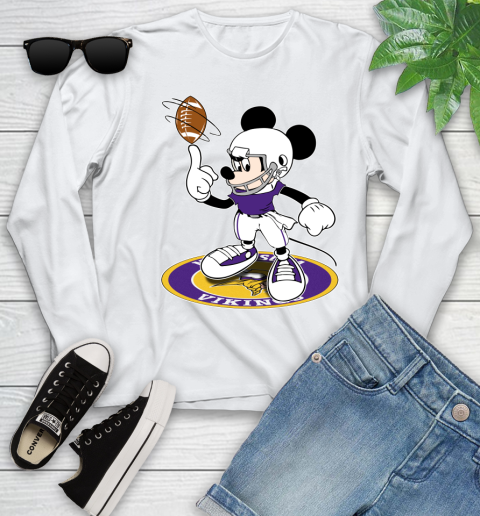 NFL Football Minnesota Vikings Cheerful Mickey Disney Shirt Youth Long Sleeve 2