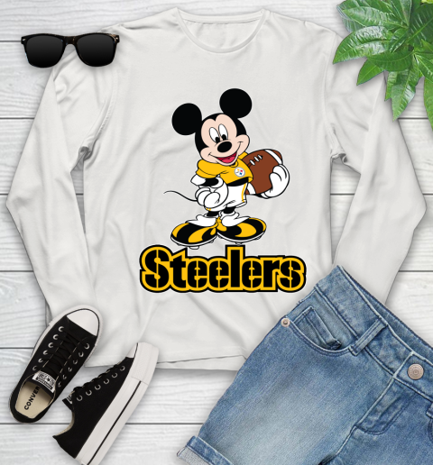 NFL Football Pittsburgh Steelers Cheerful Mickey Mouse Shirt Youth Long Sleeve 12
