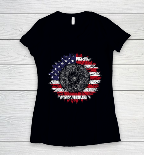 American flag sunflower USA flag sunflower 4th of july Women's V-Neck T-Shirt
