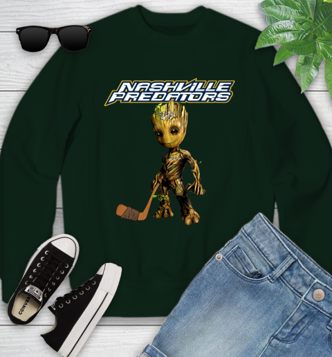 Nashville Predators NHL Hockey Groot Marvel Guardians Of The Galaxy Youth Sweatshirt 10