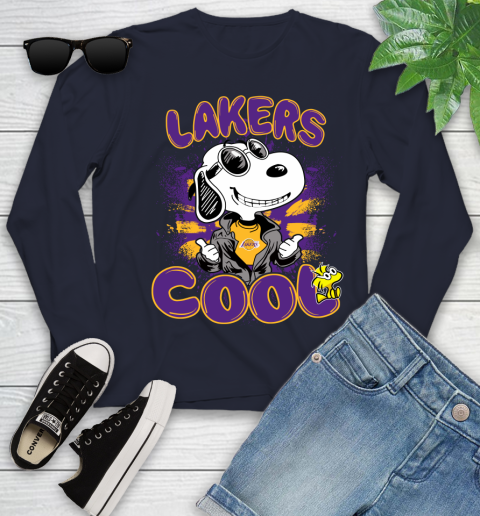 NBA Basketball Los Angeles Lakers Cool Snoopy Shirt Youth Long Sleeve 2