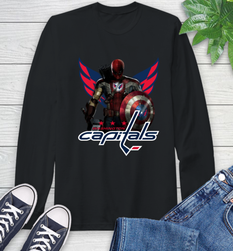 NHL Captain America Thor Spider Man Hawkeye Avengers Endgame Hockey Washington Capitals Long Sleeve T-Shirt 2