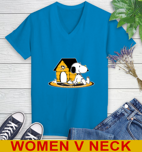 NHL Hockey Pittsburgh Penguins Snoopy The Peanuts Movie Shirt Women's V-Neck T-Shirt 8