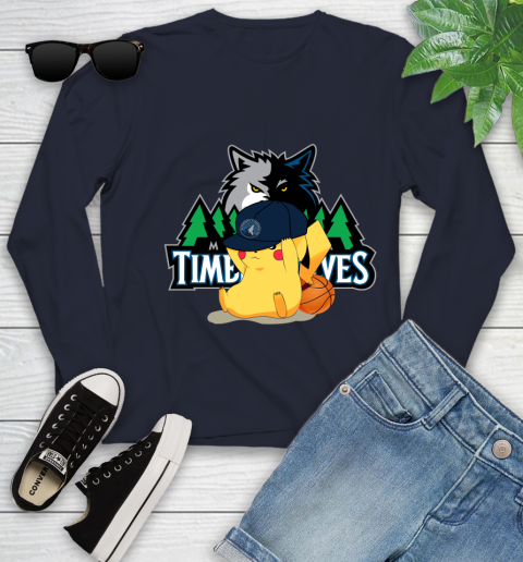 NBA Pikachu Basketball Sports Minnesota Timberwolves Youth Long Sleeve 3