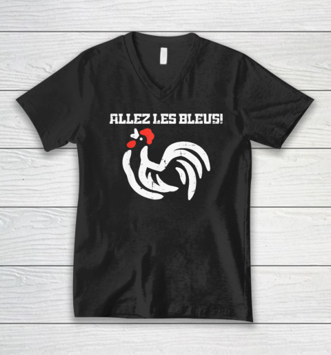 France Allez Les Bleus French Rooster Soccer V-Neck T-Shirt