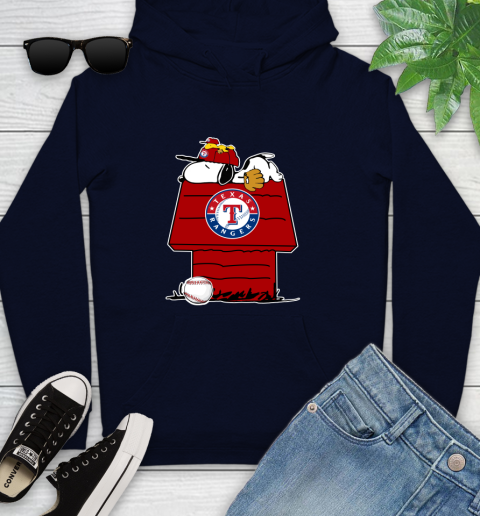 MLB Texas Rangers Snoopy Woodstock The Peanuts Movie Baseball T Shirt Youth Hoodie 4
