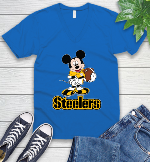 NFL Football Pittsburgh Steelers Cheerful Mickey Mouse Shirt V-Neck T-Shirt 6