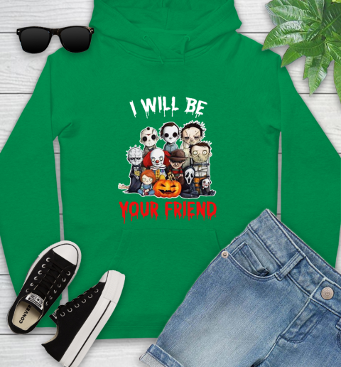 Halloween Horror Movie Characters Chibi I Will Be Your Friend Youth Hoodie 4