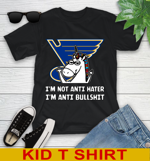 St.Louis Blues NHL Hockey Unicorn I'm Not Anti Hater I'm Anti Bullshit Youth T-Shirt 2