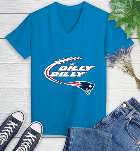 NFL New England Patriots Dilly Dilly Football Sports Women's V-Neck T-Shirt 7