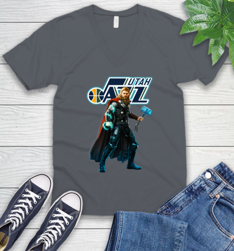NBA Thor Avengers Endgame Basketball Utah Jazz V-Neck T-Shirt 5