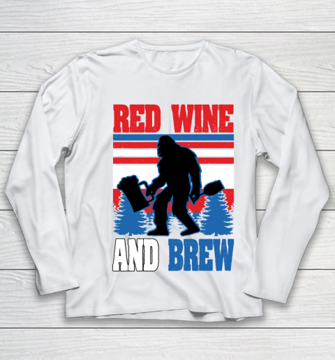 Beer Lover Funny Shirt Big Foot Red Wine And Brew Funny July 4th Gift Vintage Youth Long Sleeve