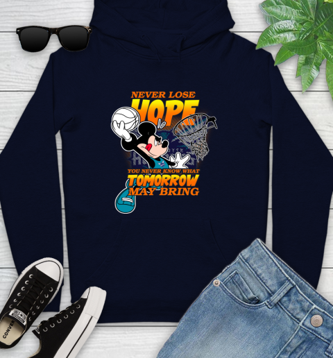 Charlotte Hornets NBA Basketball Mickey Disney Never Lose Hope Youth Hoodie 3