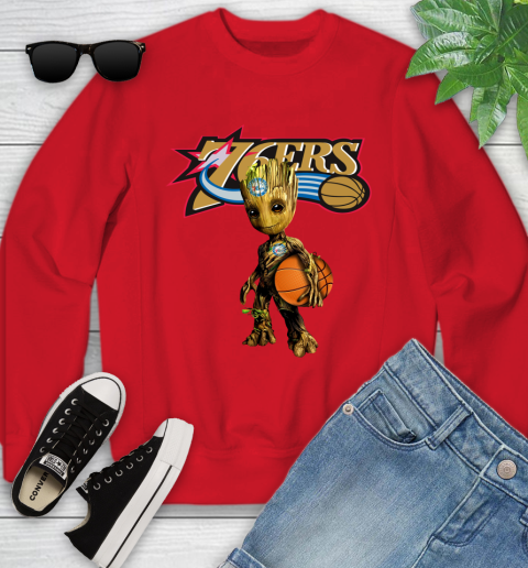 Philadelphia 76ers NBA Basketball Groot Marvel Guardians Of The Galaxy Youth Sweatshirt 9