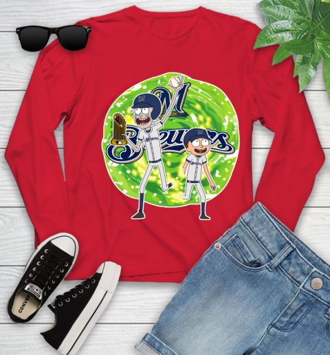 MLB Milwaukee Brewers Rick And Morty Commissioner's Trophy Baseball Sports Youth Long Sleeve 11
