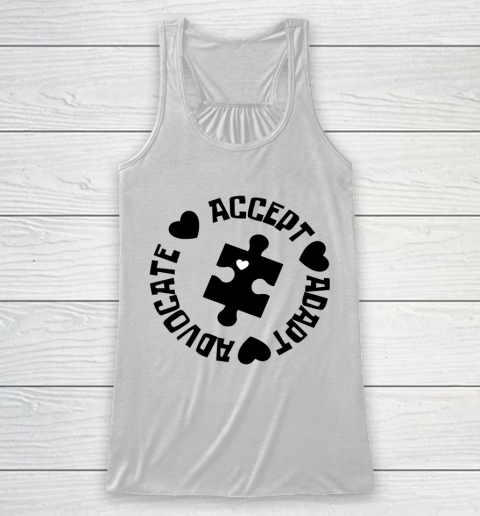 Autism Awareness T shirt Accept Adapt Advocate Essential Racerback Tank