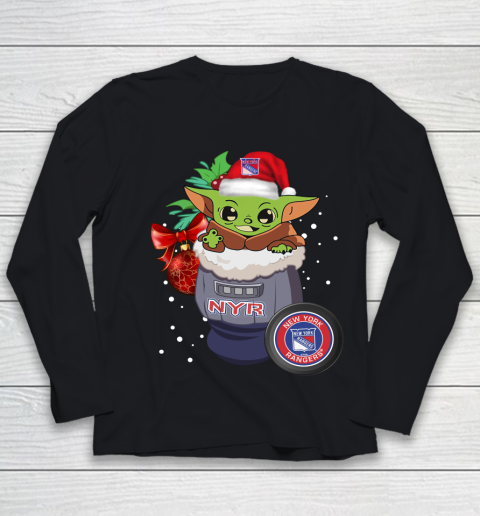 New York Rangers Christmas Baby Yoda Star Wars Funny Happy NHL Youth Long Sleeve