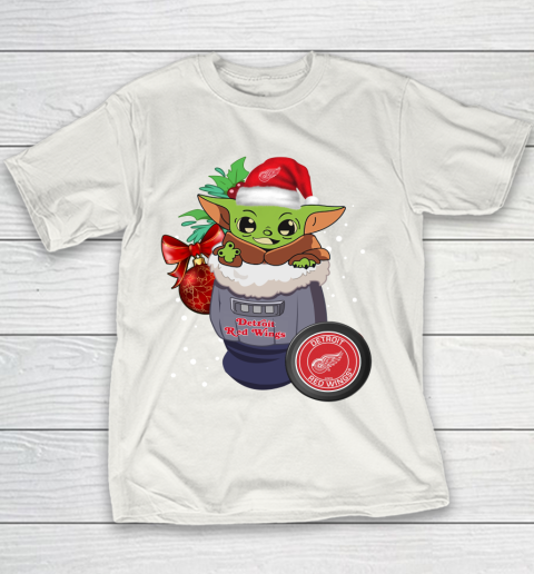 Detroit Red Wings Christmas Baby Yoda Star Wars Funny Happy NHL Youth T-Shirt 3