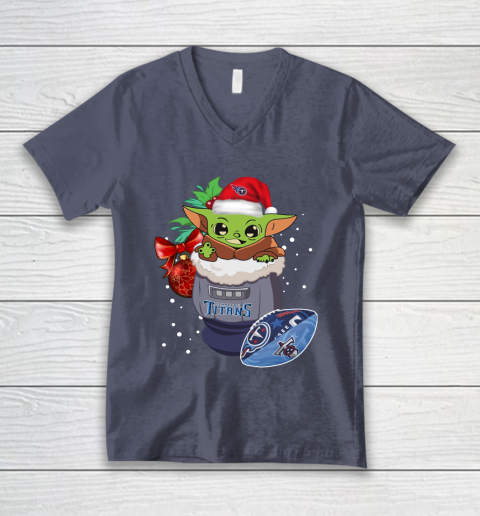Tennessee Titans Christmas Baby Yoda Star Wars Funny Happy NFL V-Neck T-Shirt 8