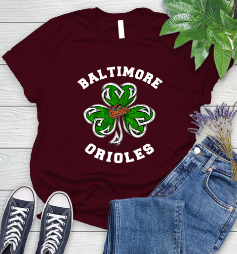 MLB Baltimore Orioles Three Leaf Clover St Patrick's Day Baseball Sports Women's T-Shirt 7