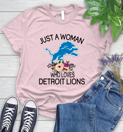 NFL Just A Woman Who Loves Detroit Lions Football Sports Women's T-Shirt 8