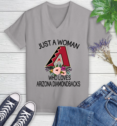 MLB Just A Woman Who Loves Arizona Diamondbacks Baseball Sports Women's V-Neck T-Shirt 2