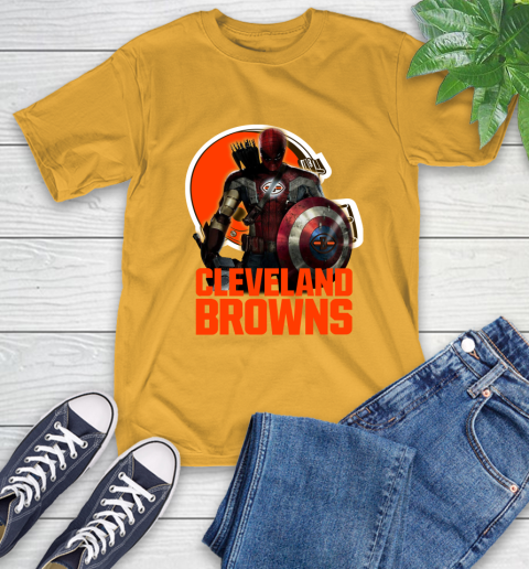 NFL Captain America Thor Spider Man Hawkeye Avengers Endgame Football Cleveland Browns T-Shirt 3